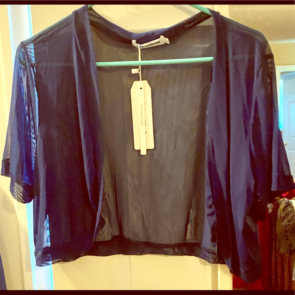 Sheer Blue Cropped Short Sleeve Shrug
